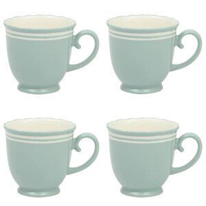 Pioneer Woman Ainsley Ceramic Cups Stoneware Mugs 4 pc Set Sage Blue New